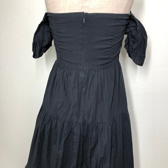Staud Elio Dress Off The Shoulder Midi Black Cotton Size 10 - Picture 8 of 11